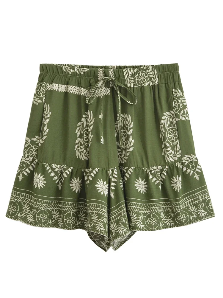 Boho Queens Women 2025 Wild Floral Print Summer Bohemian Short Pants with Pockets Lady Beach Rayon Holiday Boho Shorts