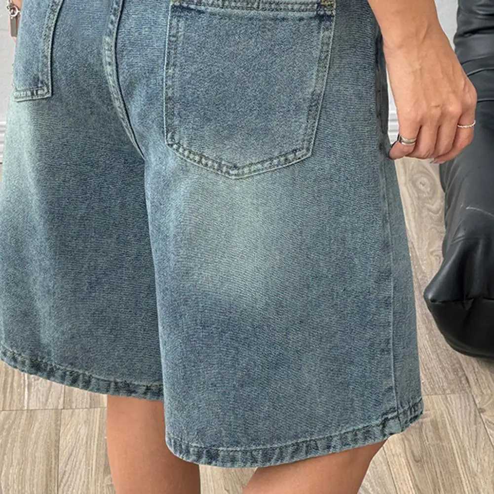 Women's Casual Bermuda Jean Shorts High Waisted Knee Length Baggy Jorts Wide Leg Breathable Loose Denim Shorts with Pockets