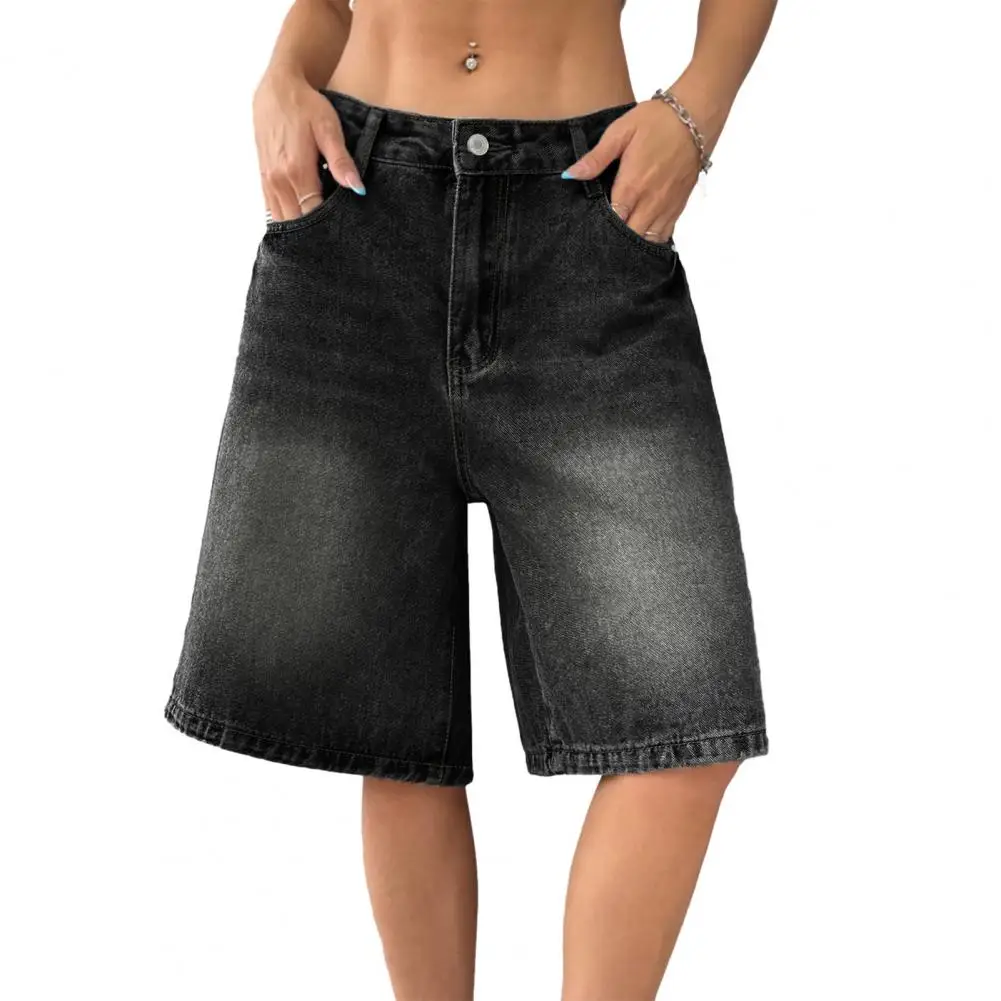 Women's Casual Bermuda Jean Shorts High Waisted Knee Length Baggy Jorts Wide Leg Breathable Loose Denim Shorts with Pockets