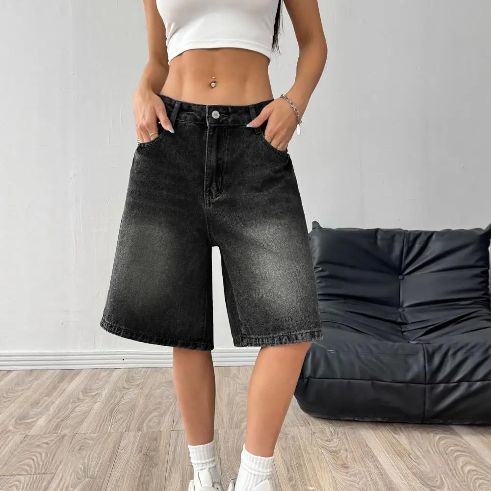 Women's Casual Bermuda Jean Shorts High Waisted Knee Length Baggy Jorts Wide Leg Breathable Loose Denim Shorts with Pockets