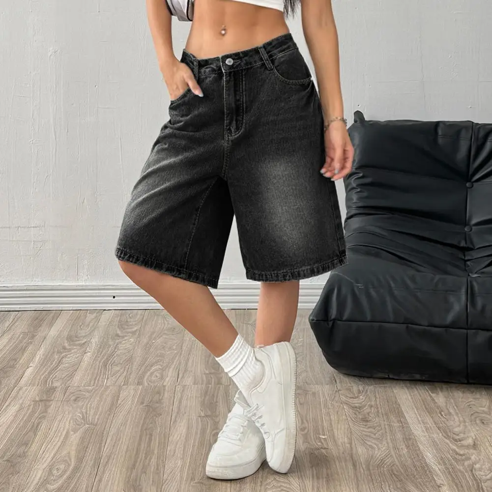 Women's Casual Bermuda Jean Shorts High Waisted Knee Length Baggy Jorts Wide Leg Breathable Loose Denim Shorts with Pockets