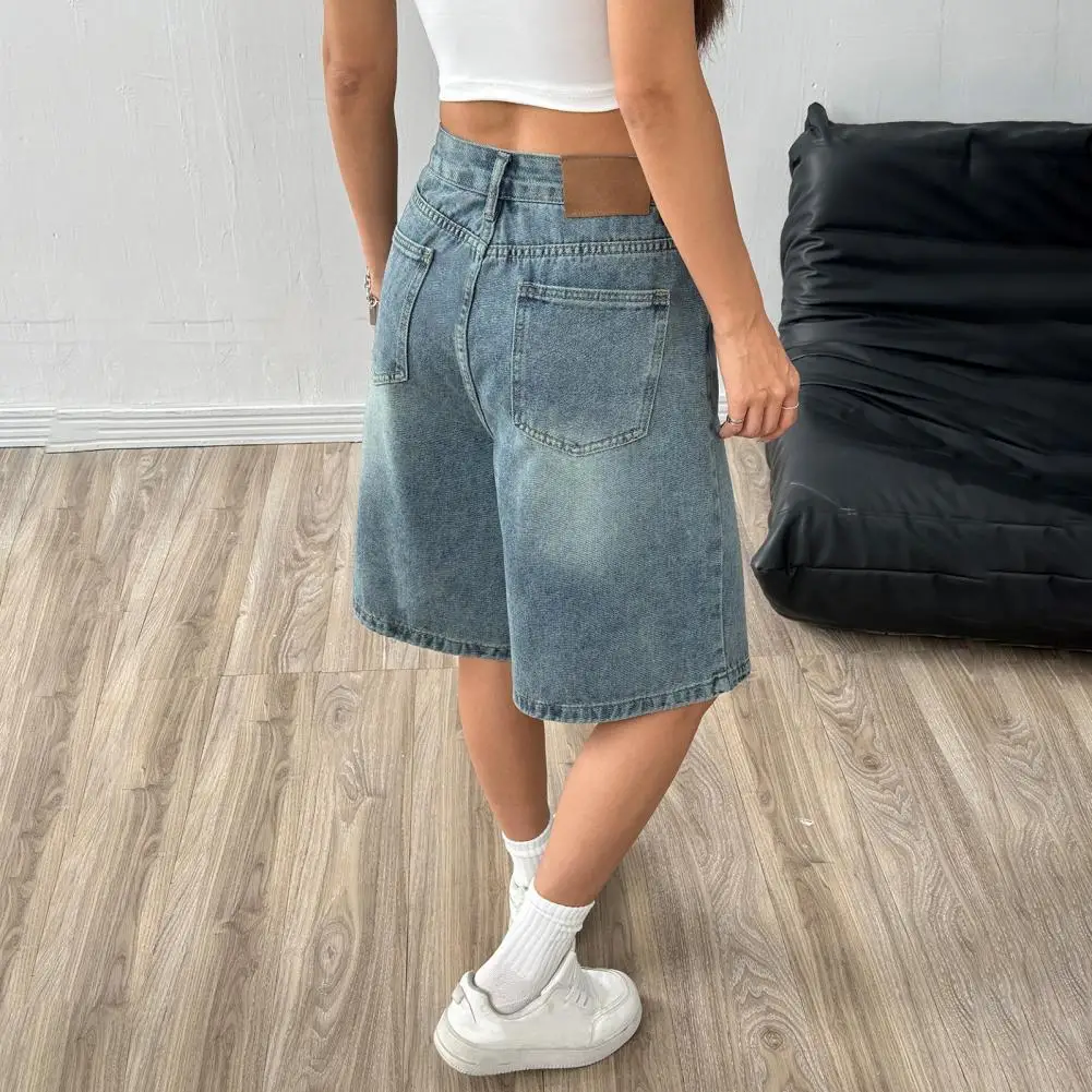 Women's Casual Bermuda Jean Shorts High Waisted Knee Length Baggy Jorts Wide Leg Breathable Loose Denim Shorts with Pockets