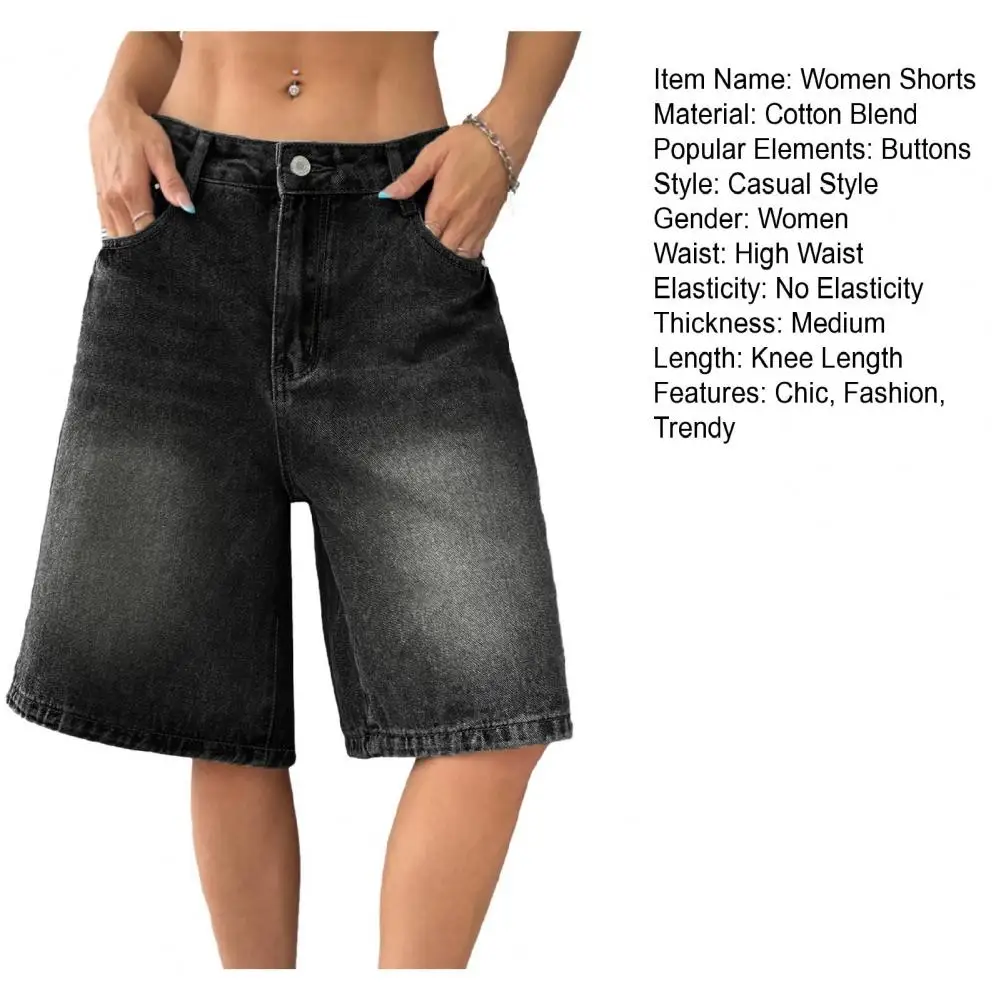 Women's Casual Bermuda Jean Shorts High Waisted Knee Length Baggy Jorts Wide Leg Breathable Loose Denim Shorts with Pockets
