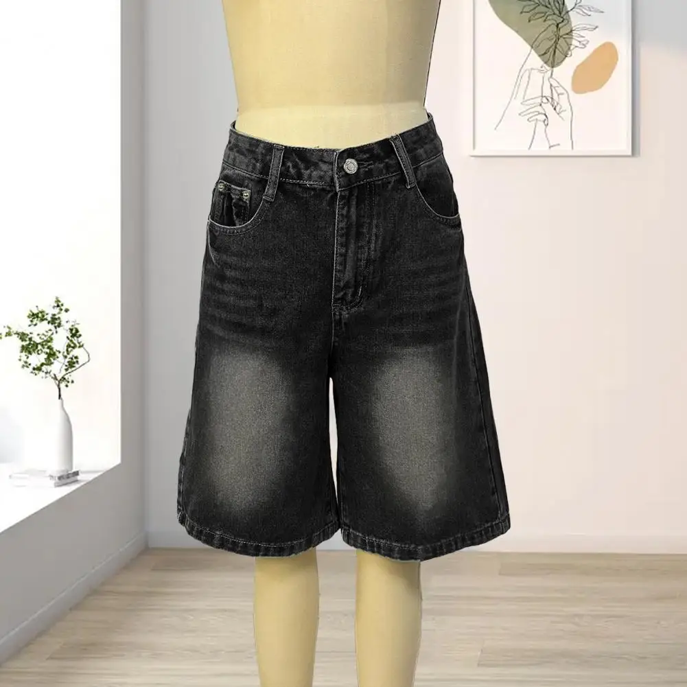 Women's Casual Bermuda Jean Shorts High Waisted Knee Length Baggy Jorts Wide Leg Breathable Loose Denim Shorts with Pockets