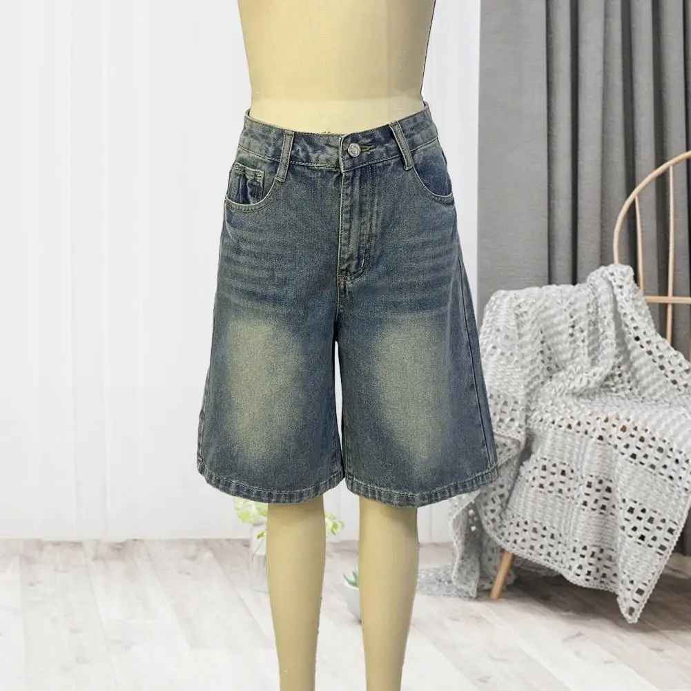Women's Casual Bermuda Jean Shorts High Waisted Knee Length Baggy Jorts Wide Leg Breathable Loose Denim Shorts with Pockets