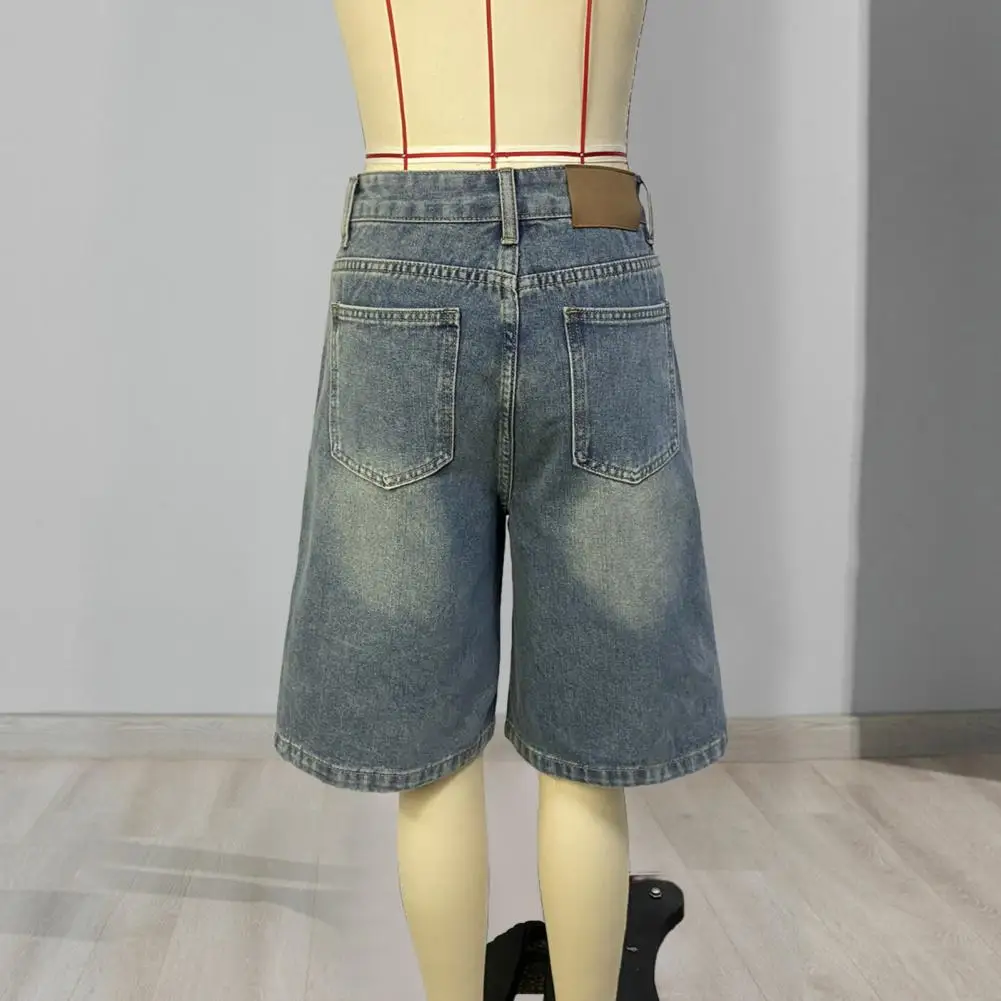 Women's Casual Bermuda Jean Shorts High Waisted Knee Length Baggy Jorts Wide Leg Breathable Loose Denim Shorts with Pockets
