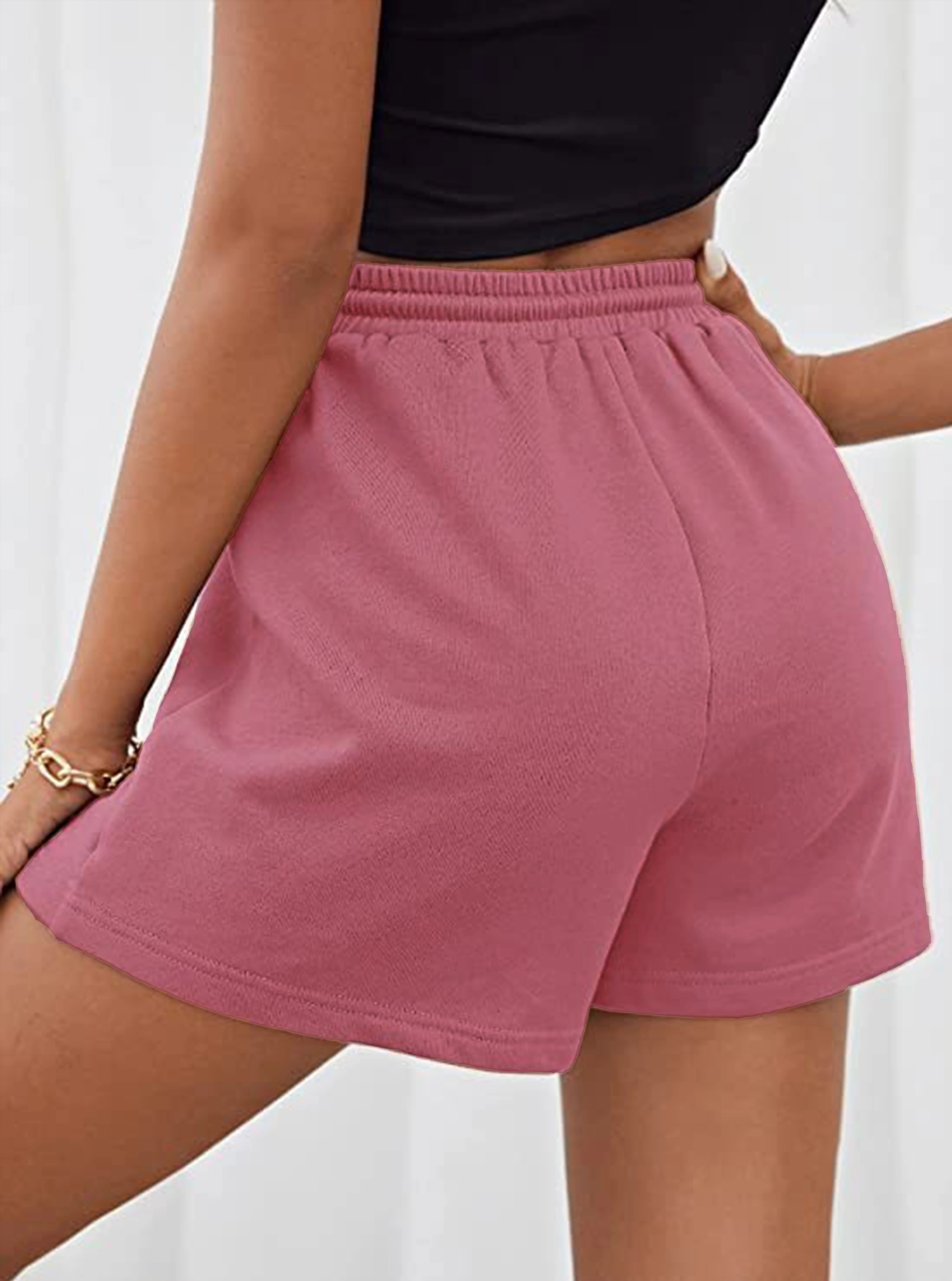 XUANSHOW Summer Women Shorts Sportswear Lacing Bottoms Solid Color Elastic Pockets Casual High Waisted Women Loose Short