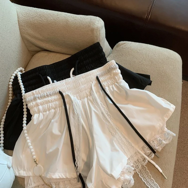 Lace Patchwork Women Wide Leg Shorts Fashion High Waist Multi Layer Chic Shorts Skirts Summer Streetwear Hot Girl Mini Pants