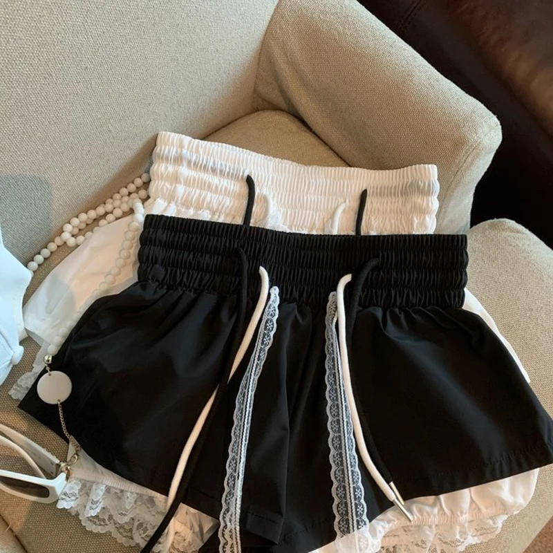 Lace Patchwork Women Wide Leg Shorts Fashion High Waist Multi Layer Chic Shorts Skirts Summer Streetwear Hot Girl Mini Pants