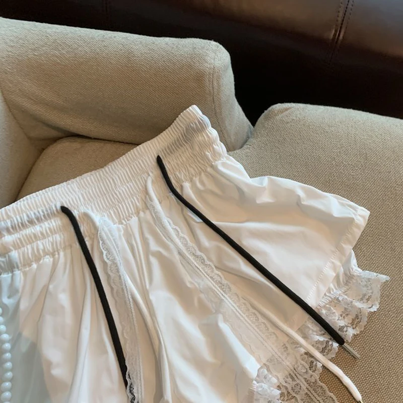 Lace Patchwork Women Wide Leg Shorts Fashion High Waist Multi Layer Chic Shorts Skirts Summer Streetwear Hot Girl Mini Pants