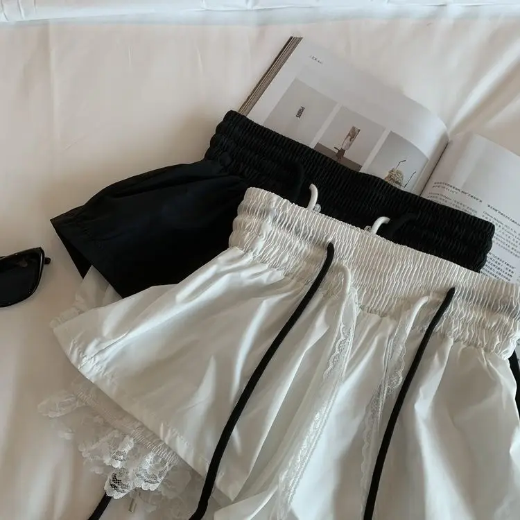 Lace Patchwork Women Wide Leg Shorts Fashion High Waist Multi Layer Chic Shorts Skirts Summer Streetwear Hot Girl Mini Pants