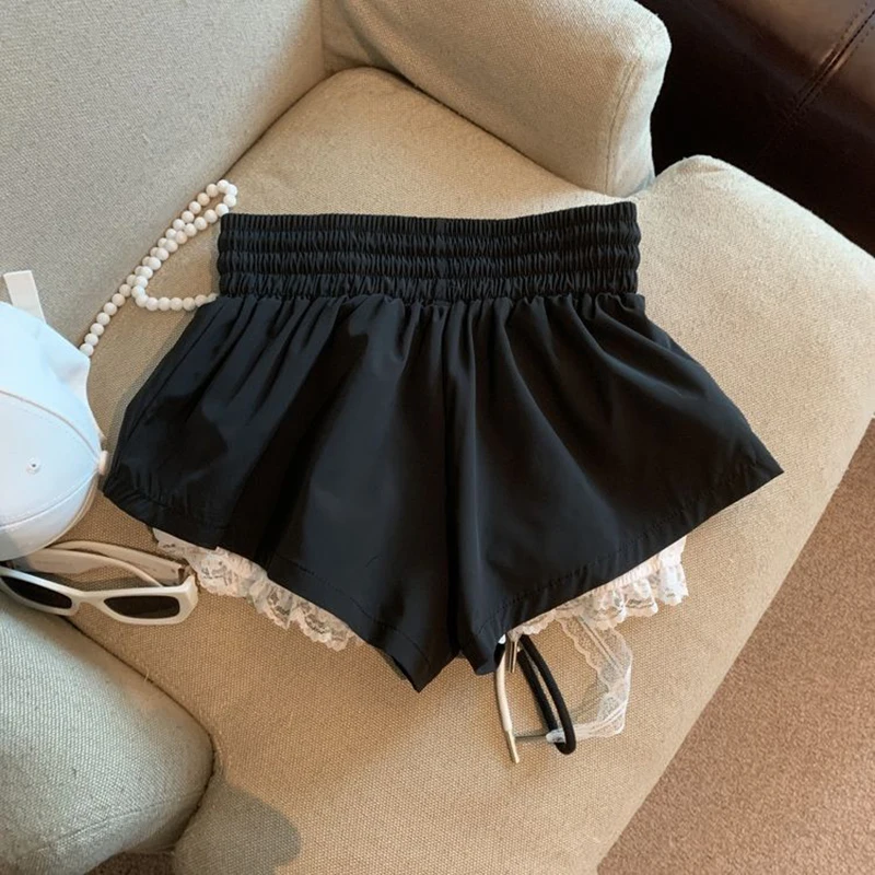 Lace Patchwork Women Wide Leg Shorts Fashion High Waist Multi Layer Chic Shorts Skirts Summer Streetwear Hot Girl Mini Pants
