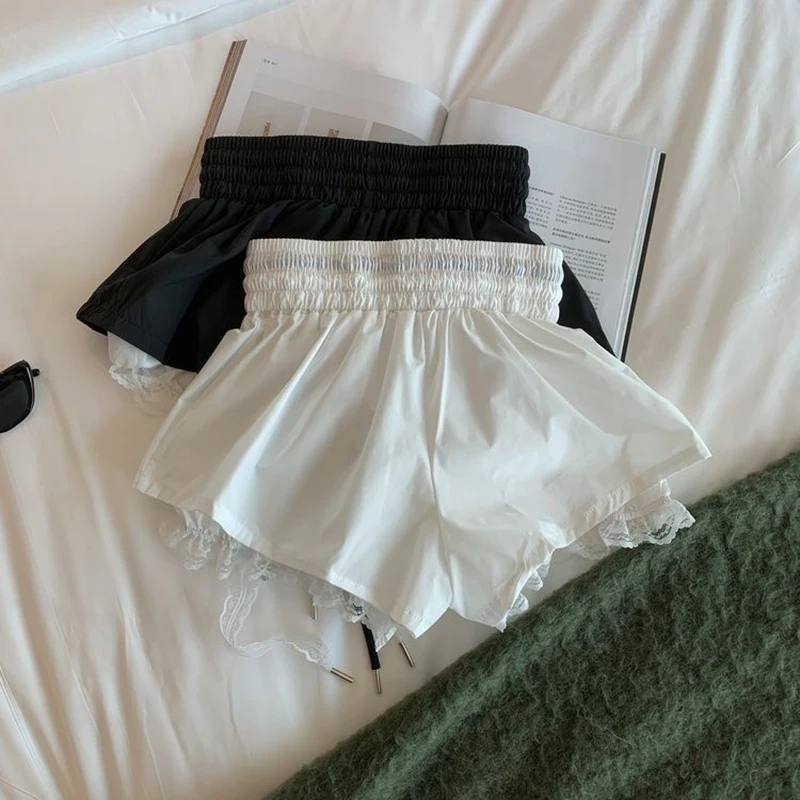 Lace Patchwork Women Wide Leg Shorts Fashion High Waist Multi Layer Chic Shorts Skirts Summer Streetwear Hot Girl Mini Pants
