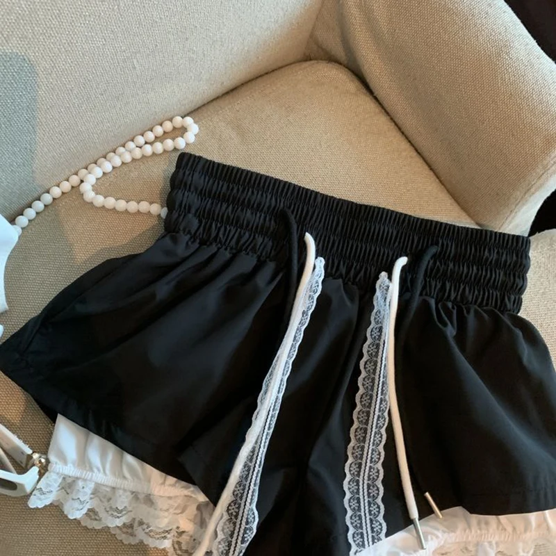 Lace Patchwork Women Wide Leg Shorts Fashion High Waist Multi Layer Chic Shorts Skirts Summer Streetwear Hot Girl Mini Pants