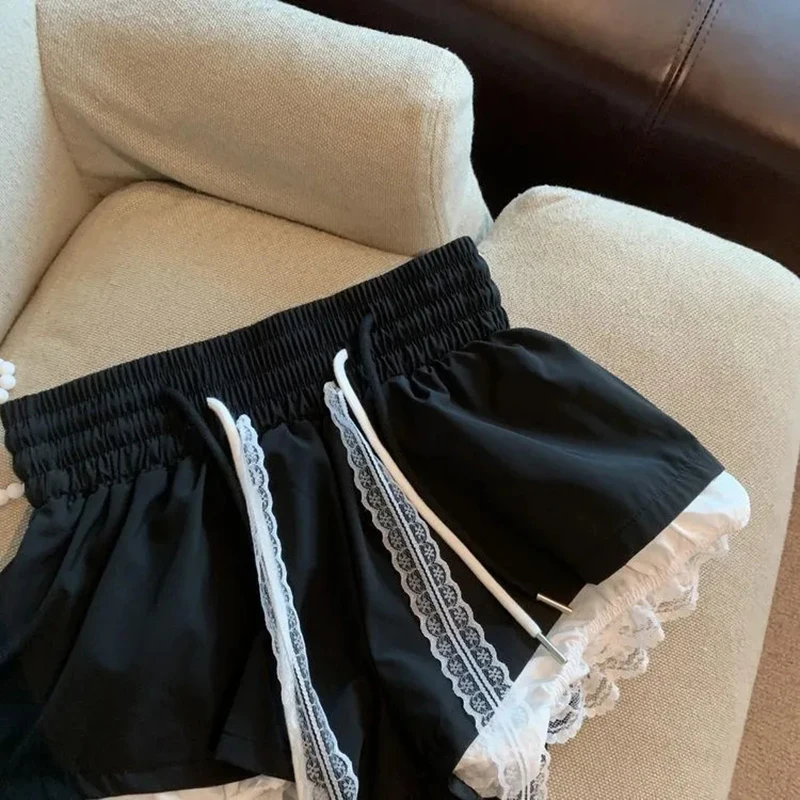 Lace Patchwork Women Wide Leg Shorts Fashion High Waist Multi Layer Chic Shorts Skirts Summer Streetwear Hot Girl Mini Pants