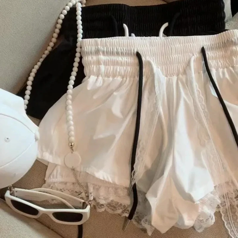 Lace Patchwork Women Wide Leg Shorts Fashion High Waist Multi Layer Chic Shorts Skirts Summer Streetwear Hot Girl Mini Pants