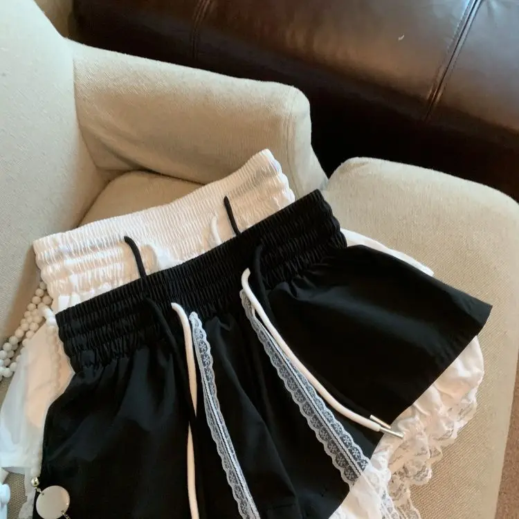 Lace Patchwork Women Wide Leg Shorts Fashion High Waist Multi Layer Chic Shorts Skirts Summer Streetwear Hot Girl Mini Pants