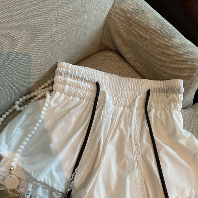Lace Patchwork Women Wide Leg Shorts Fashion High Waist Multi Layer Chic Shorts Skirts Summer Streetwear Hot Girl Mini Pants