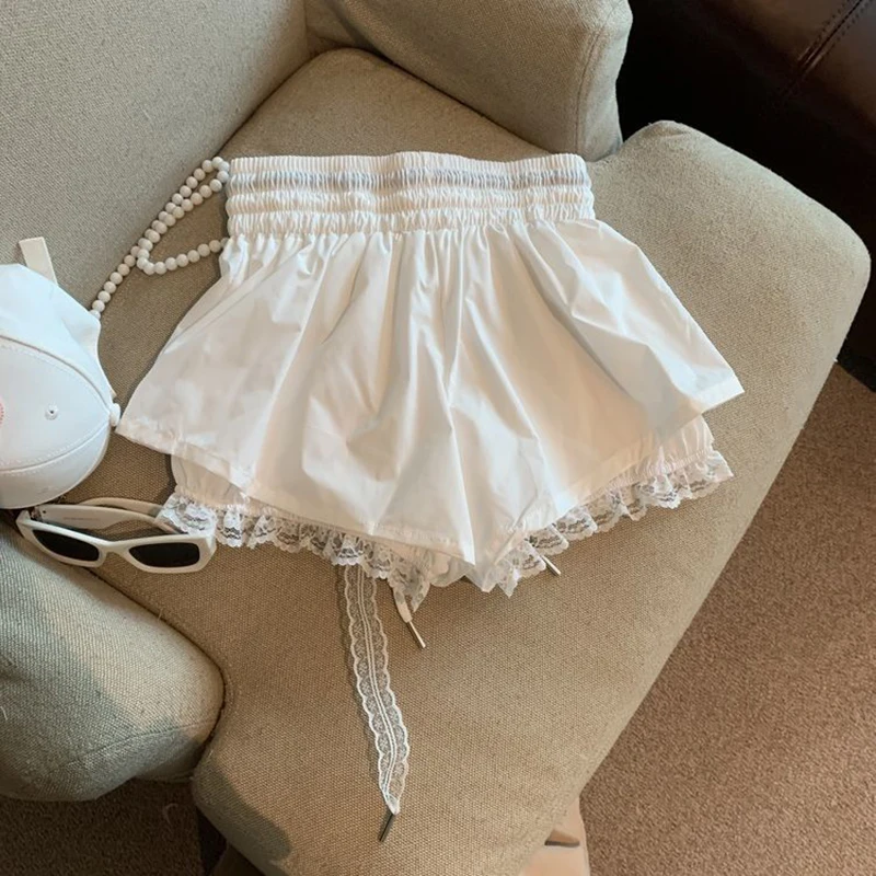 Lace Patchwork Women Wide Leg Shorts Fashion High Waist Multi Layer Chic Shorts Skirts Summer Streetwear Hot Girl Mini Pants
