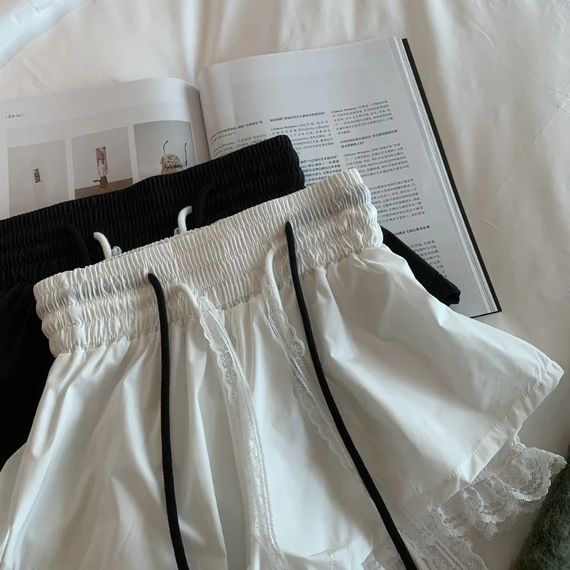 Lace Patchwork Women Wide Leg Shorts Fashion High Waist Multi Layer Chic Shorts Skirts Summer Streetwear Hot Girl Mini Pants
