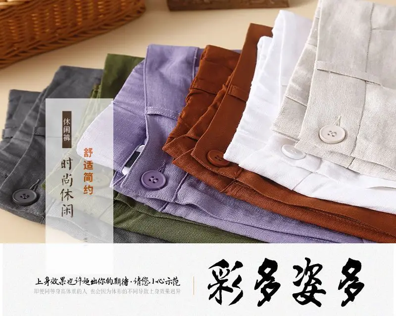 Women's Shorts Cotton Linen High Waisted Short Pants Casual Loose Solid Purple Button Summer Shorts for Women