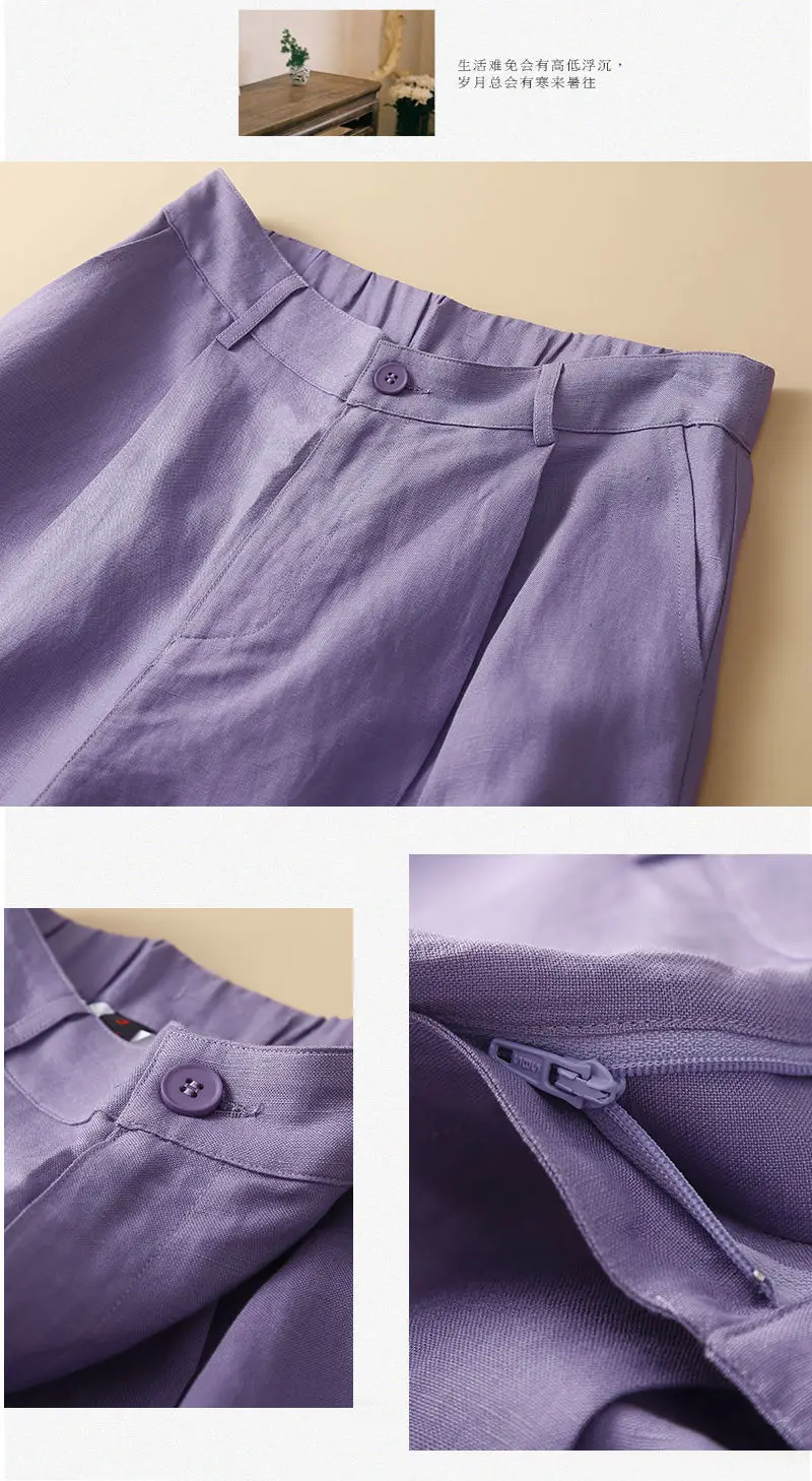 Women's Shorts Cotton Linen High Waisted Short Pants Casual Loose Solid Purple Button Summer Shorts for Women