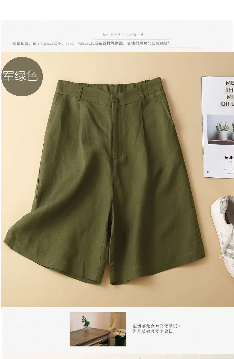 Women's Shorts Cotton Linen High Waisted Short Pants Casual Loose Solid Purple Button Summer Shorts for Women