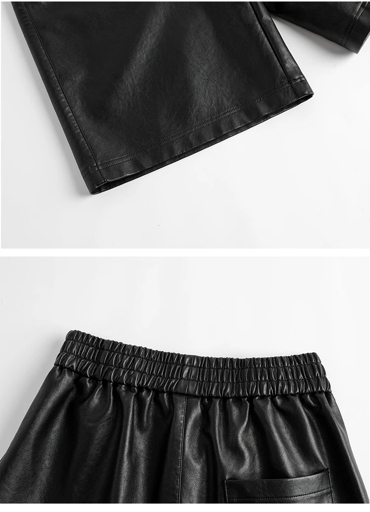 S-3XL PU Leather Shorts Women's Autumn Winter New 2021 High Waist Elastic Loose Five Points Leather Trouser Clothes Shorts