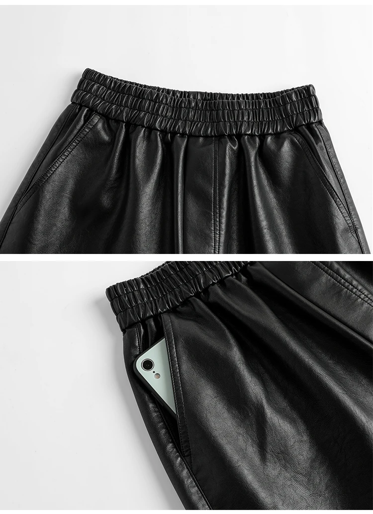 S-3XL PU Leather Shorts Women's Autumn Winter New 2021 High Waist Elastic Loose Five Points Leather Trouser Clothes Shorts