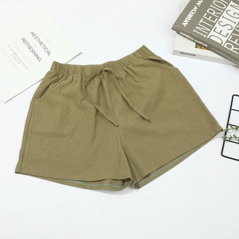 2026 New Women Cotton Linen Shorts Summer Casual Solid with Pockets Wide Leg Shorts Fashion All-match Loose Sport Short Pants