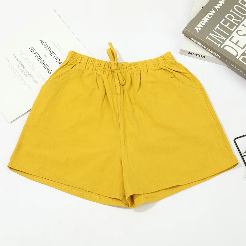 2026 New Women Cotton Linen Shorts Summer Casual Solid with Pockets Wide Leg Shorts Fashion All-match Loose Sport Short Pants