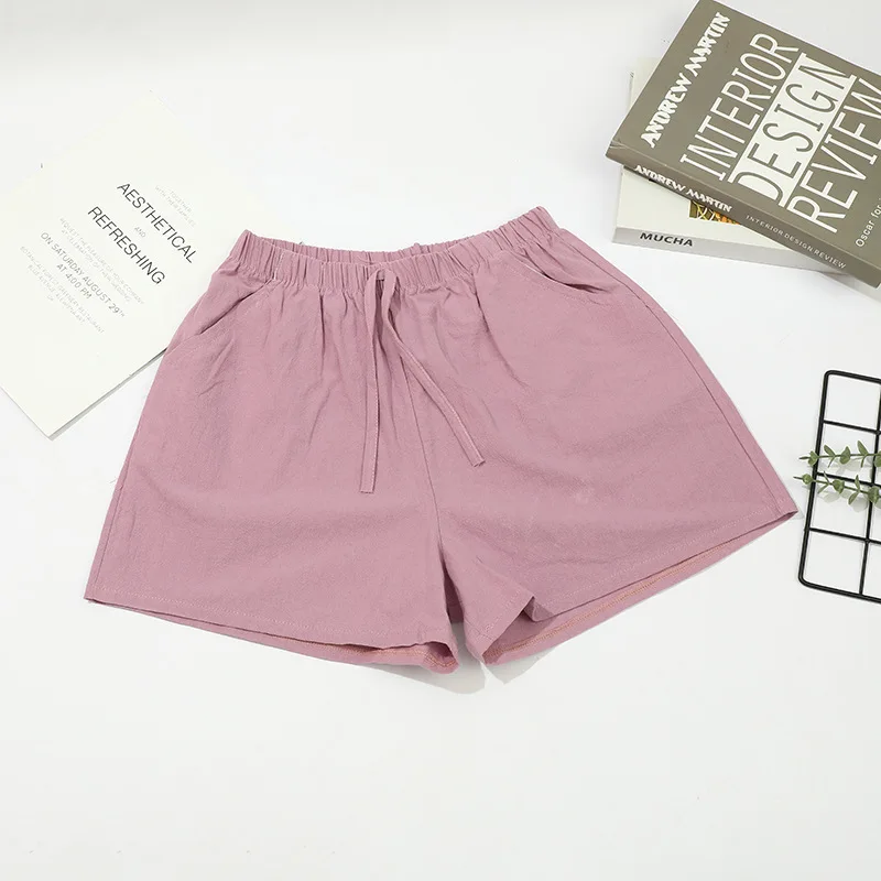 2026 New Women Cotton Linen Shorts Summer Casual Solid with Pockets Wide Leg Shorts Fashion All-match Loose Sport Short Pants
