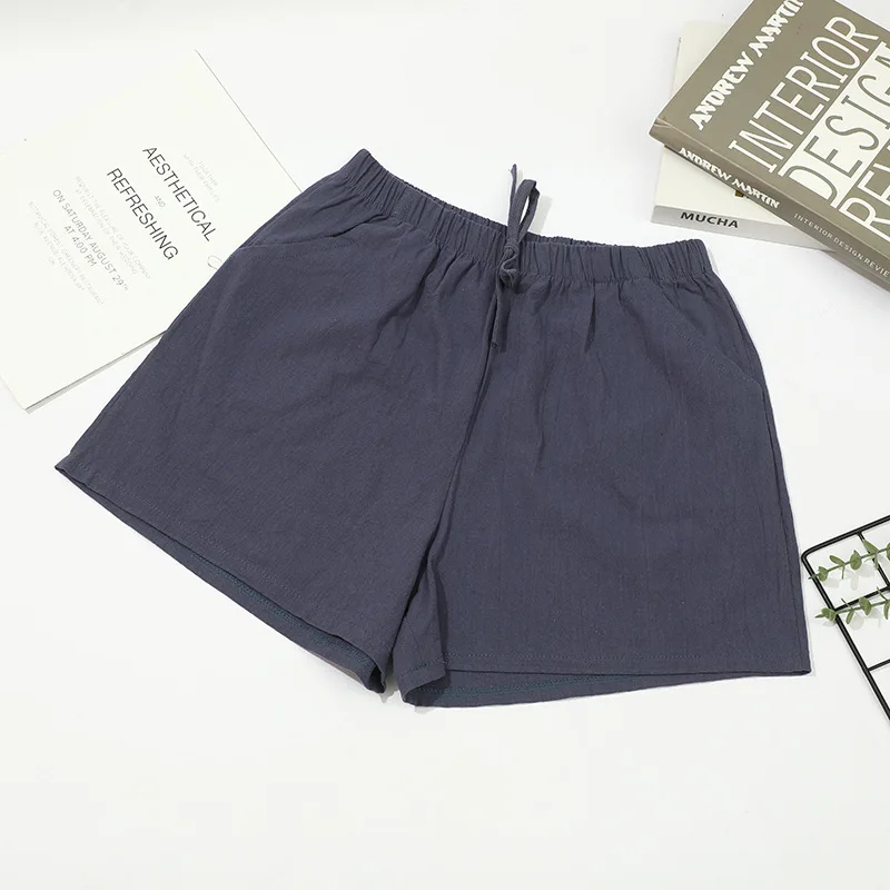 2026 New Women Cotton Linen Shorts Summer Casual Solid with Pockets Wide Leg Shorts Fashion All-match Loose Sport Short Pants