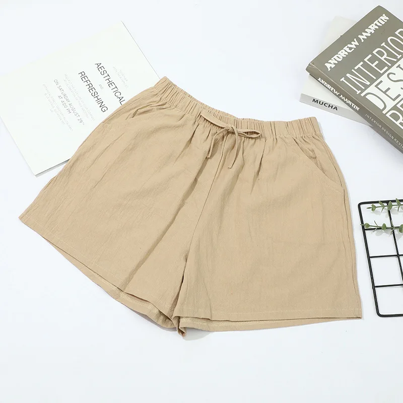 2026 New Women Cotton Linen Shorts Summer Casual Solid with Pockets Wide Leg Shorts Fashion All-match Loose Sport Short Pants
