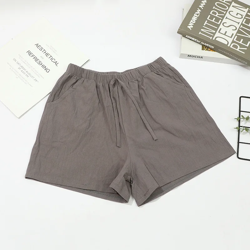 2026 New Women Cotton Linen Shorts Summer Casual Solid with Pockets Wide Leg Shorts Fashion All-match Loose Sport Short Pants