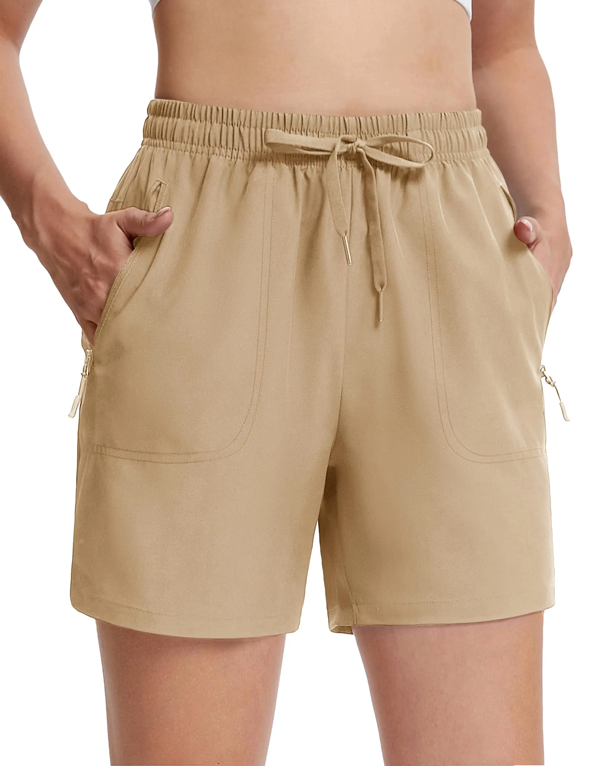 TACVASEN Women's 5'' Hiking Shorts Quick Dry Golf Lightweight UPF50+ Athletic Shorts Summer Water Resistant Zipper Pockets