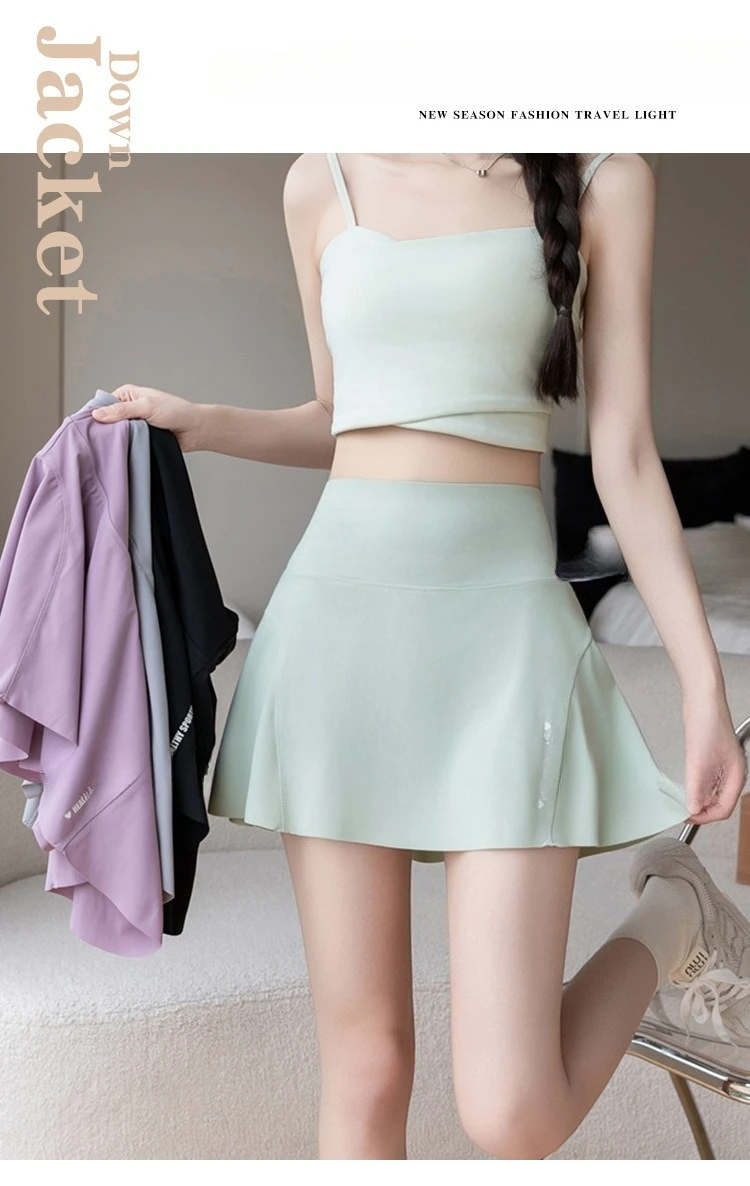 Big Size High Waist Skirt Women Stretchy Slim Shorts Prevent Light Leakage Workout Cycling Quick Dry Pleated Skirt Summer
