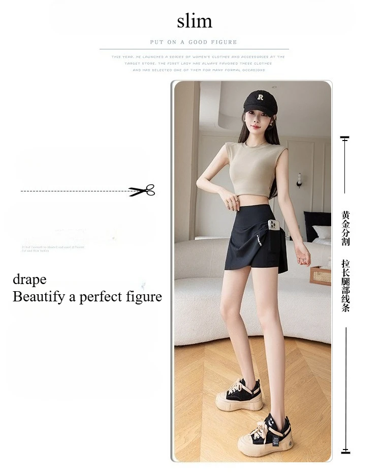 Big Size High Waist Skirt Women Stretchy Slim Shorts Prevent Light Leakage Workout Cycling Quick Dry Pleated Skirt Summer