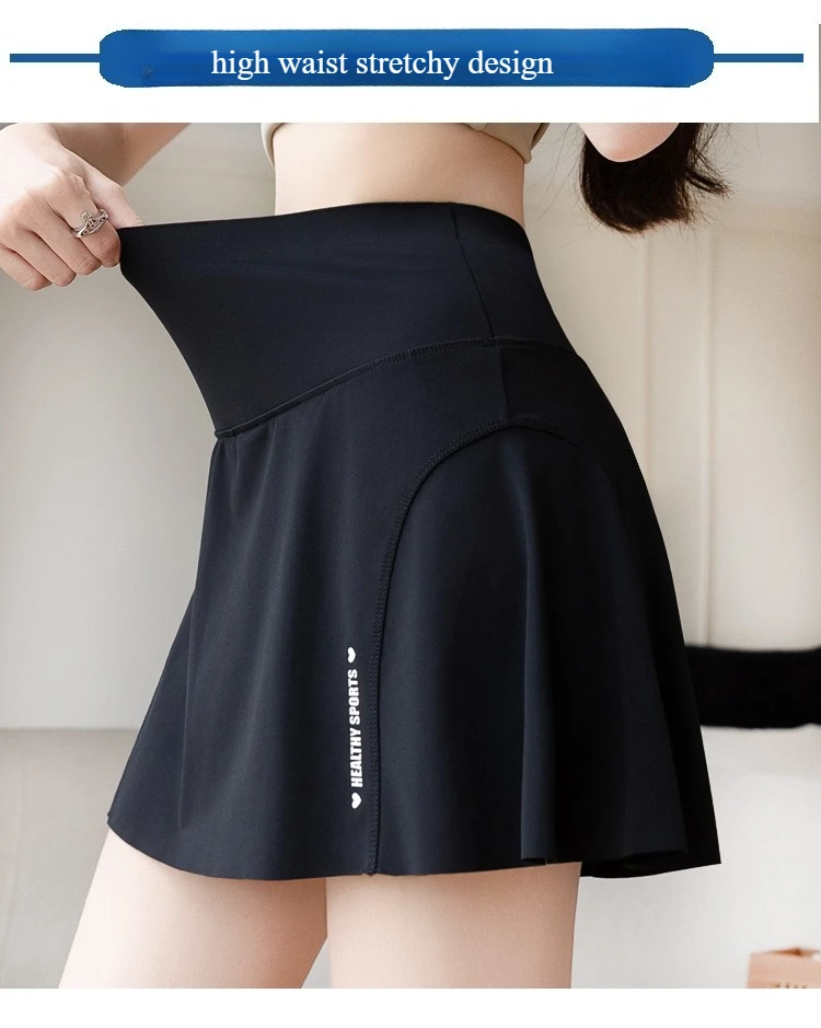 Big Size High Waist Skirt Women Stretchy Slim Shorts Prevent Light Leakage Workout Cycling Quick Dry Pleated Skirt Summer