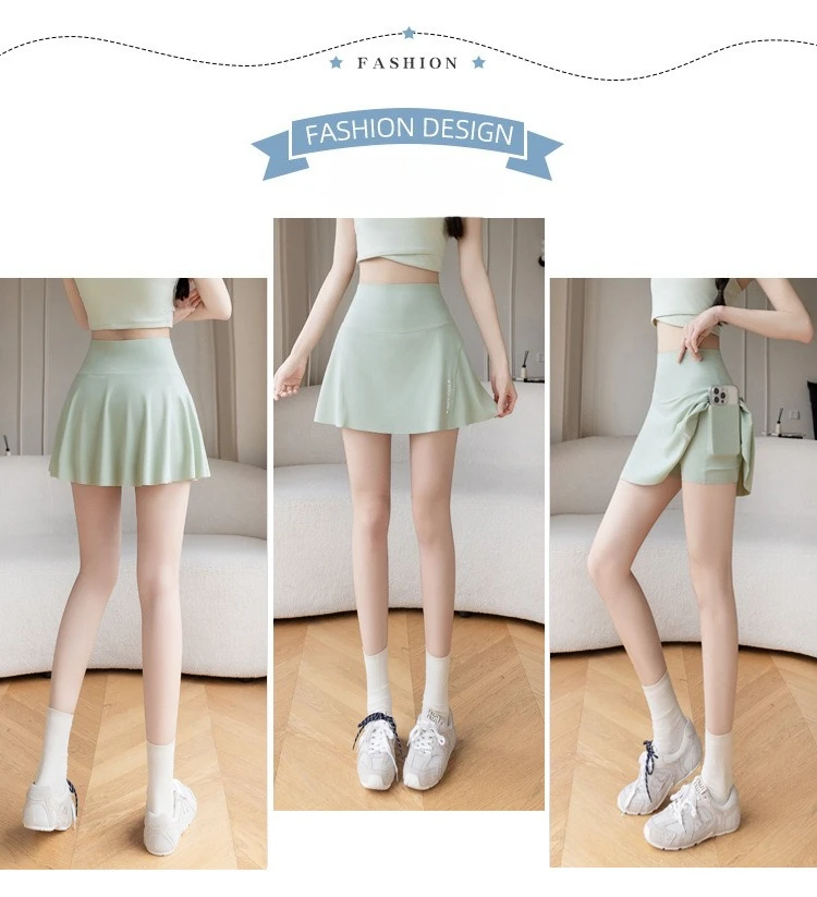 Big Size High Waist Skirt Women Stretchy Slim Shorts Prevent Light Leakage Workout Cycling Quick Dry Pleated Skirt Summer