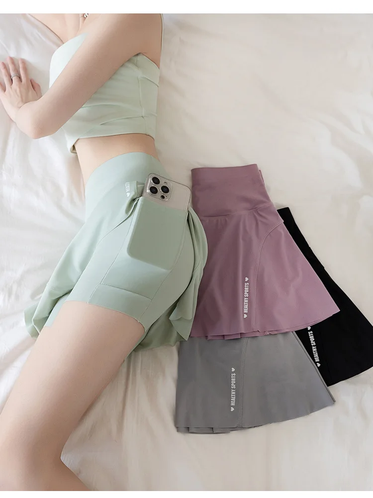Big Size High Waist Skirt Women Stretchy Slim Shorts Prevent Light Leakage Workout Cycling Quick Dry Pleated Skirt Summer