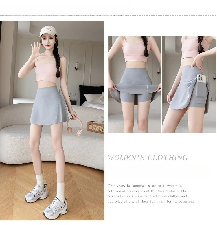 Big Size High Waist Skirt Women Stretchy Slim Shorts Prevent Light Leakage Workout Cycling Quick Dry Pleated Skirt Summer