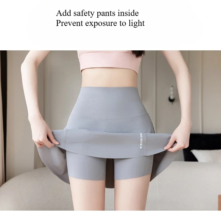 Big Size High Waist Skirt Women Stretchy Slim Shorts Prevent Light Leakage Workout Cycling Quick Dry Pleated Skirt Summer