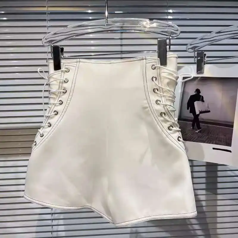 DEAT Women's Fashion High Waist Zipper Design Shorts Trendy Casual A-line Side Straps Short Pants Female Spring New 11A02658