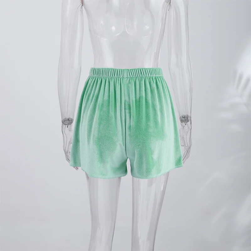Green Velvet Lace Trim Shorts Women's Casual High-waist Straight Short Pants 2026 New Ladies Summer Vacation Beach Outfit