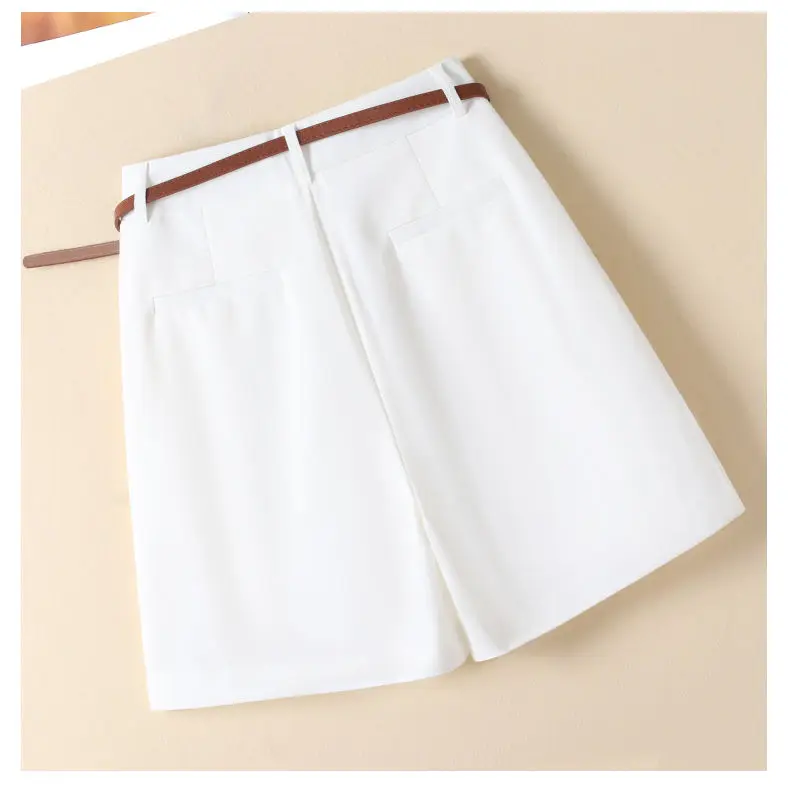 Shorts Women Suit Shorts with Belt Women's Spring and Summer High Waist Loose Casual Straight-Leg A- Line Ropa Mujer C70
