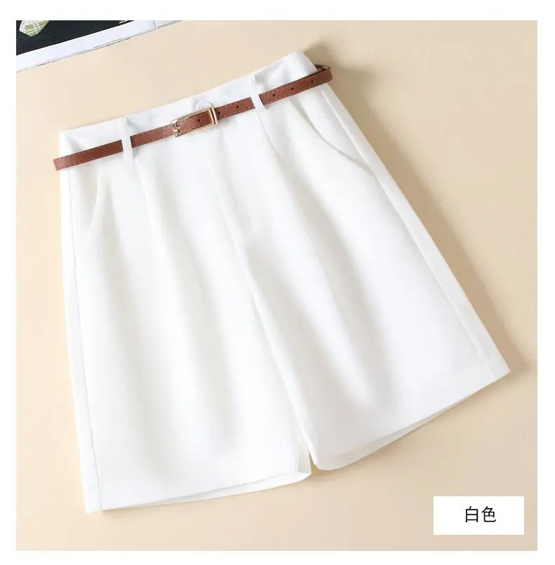 Shorts Women Suit Shorts with Belt Women's Spring and Summer High Waist Loose Casual Straight-Leg A- Line Ropa Mujer C70