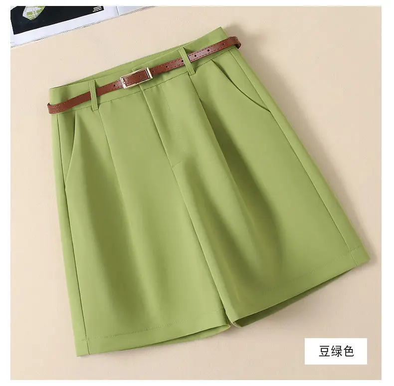 Shorts Women Suit Shorts with Belt Women's Spring and Summer High Waist Loose Casual Straight-Leg A- Line Ropa Mujer C70