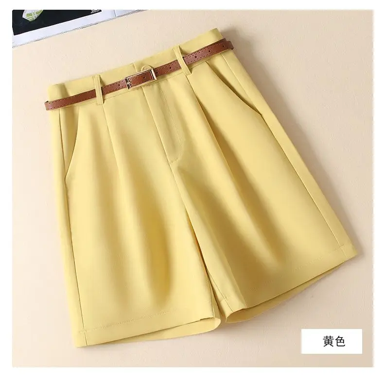 Shorts Women Suit Shorts with Belt Women's Spring and Summer High Waist Loose Casual Straight-Leg A- Line Ropa Mujer C70