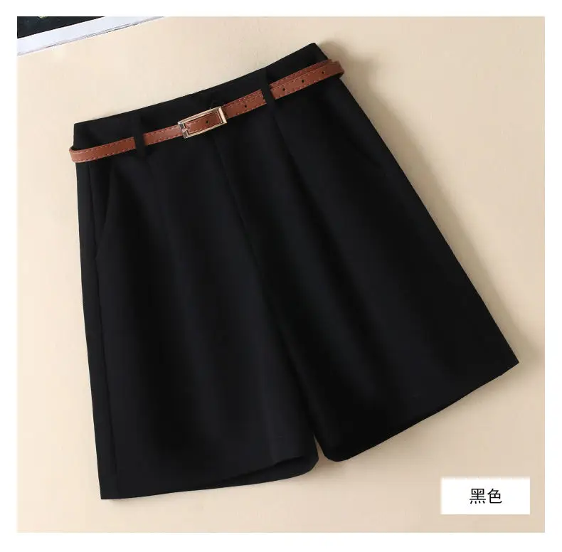 Shorts Women Suit Shorts with Belt Women's Spring and Summer High Waist Loose Casual Straight-Leg A- Line Ropa Mujer C70